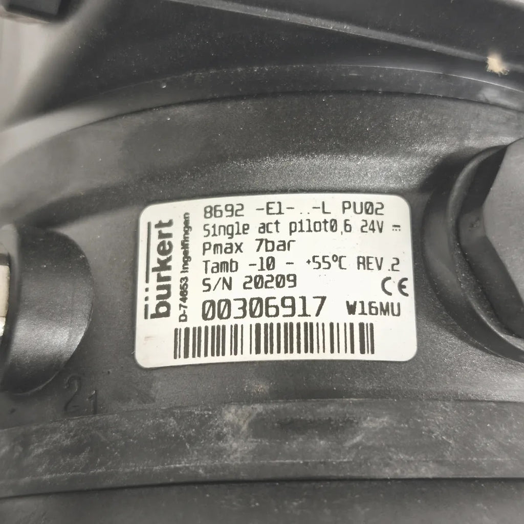 Burkert 8692 -E1-...-L PU02 Pneumatic Angle Seat Valve Positioner Single Act