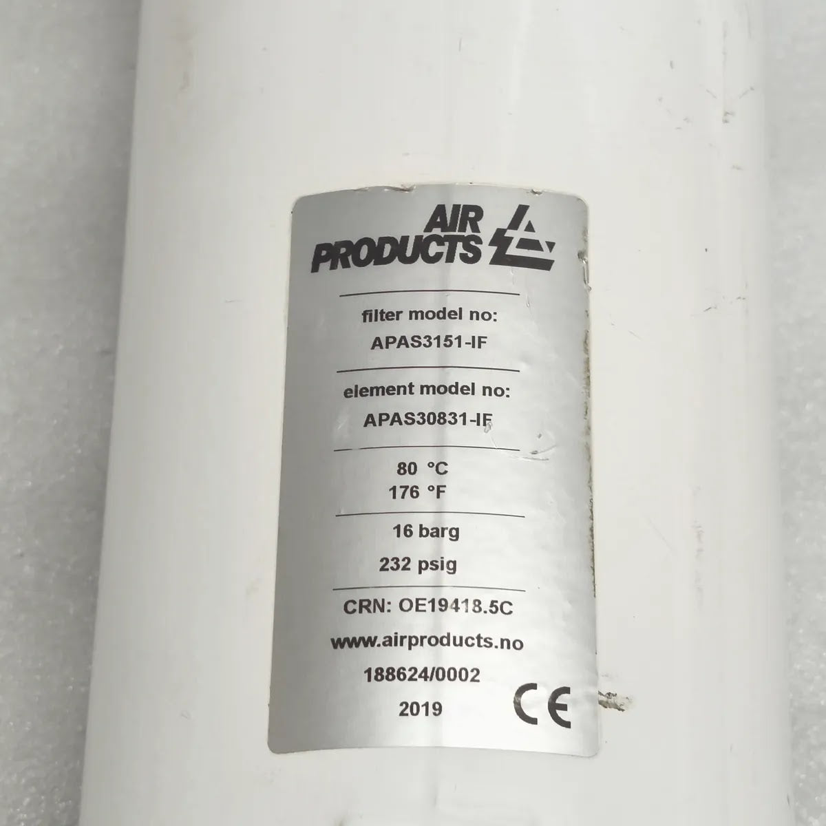 AIR PRODUCTS APAS3151-IF Inline Filter 16 barg 232 psig 80°C Element