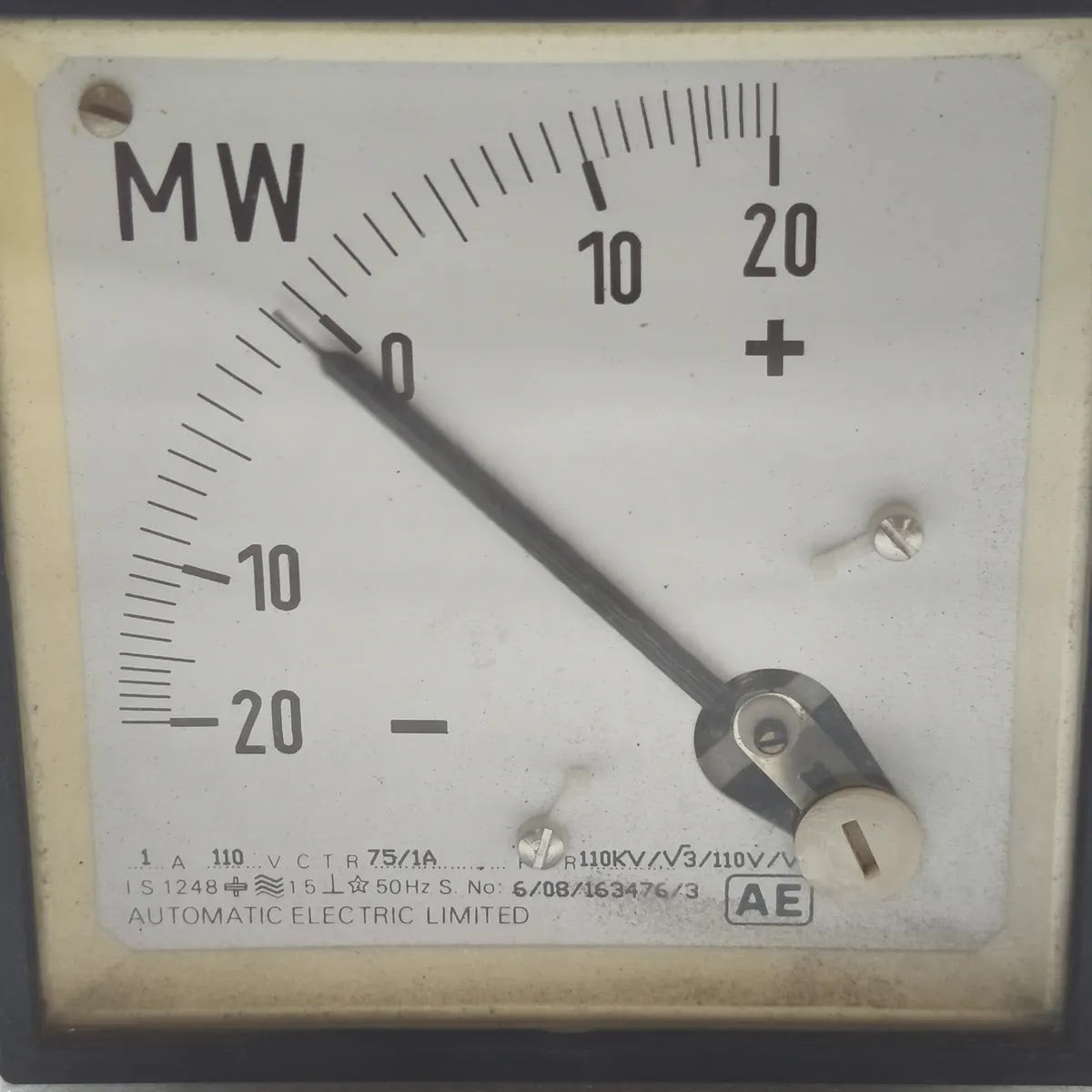 AUTOMATIC ELECTRIC MW Panel Meter 20-0-20MW 110V 1A