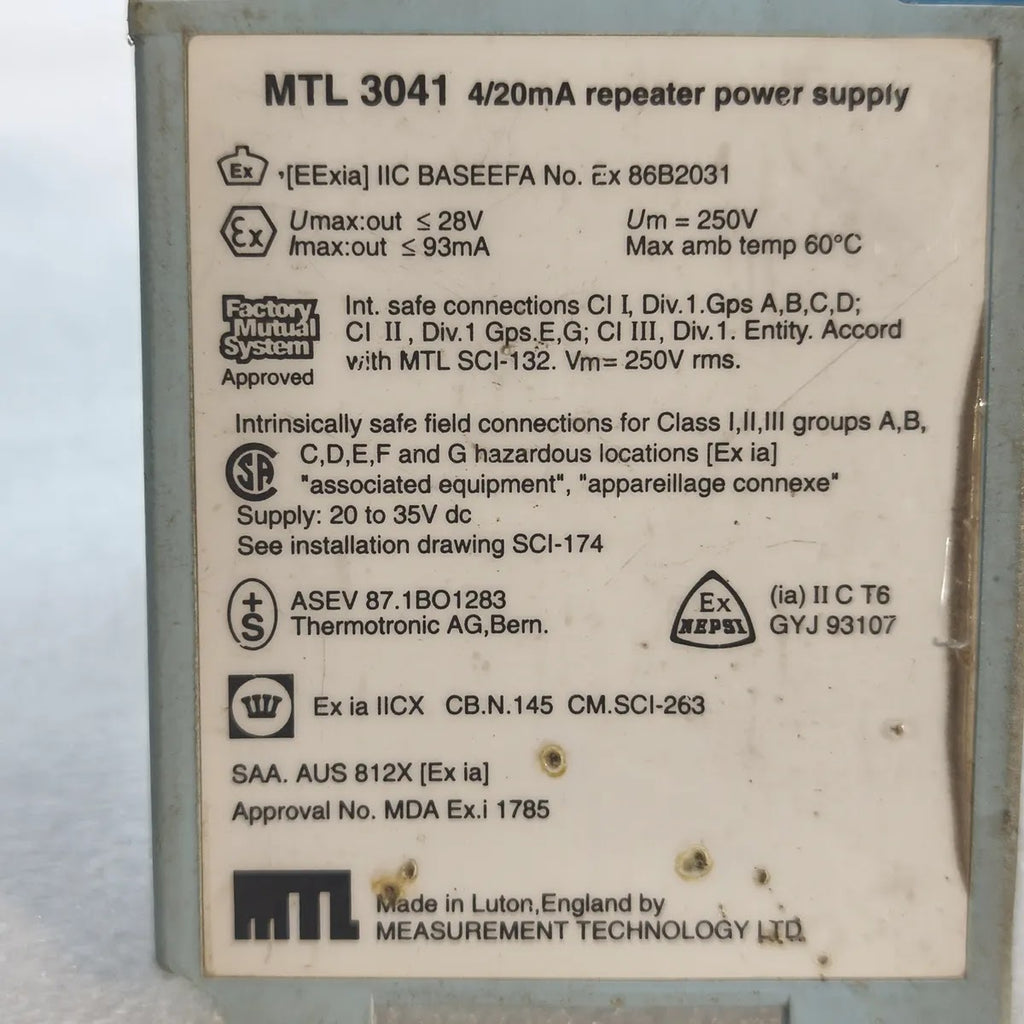 MTL 3041 Repeater Power Supply 4/20mA 20-35V DC