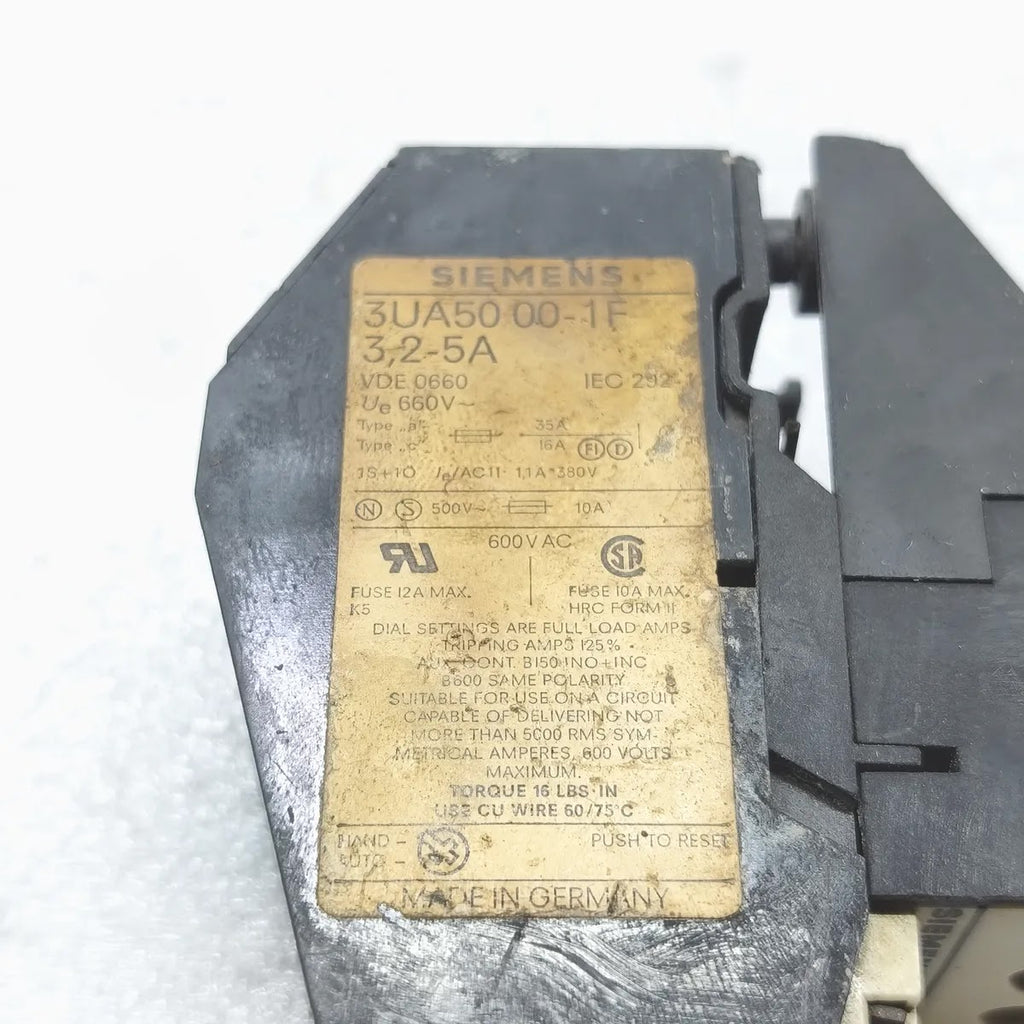 SIEMENS 3UA5000-1F Thermal Overload Relay 3.2-5A 660V