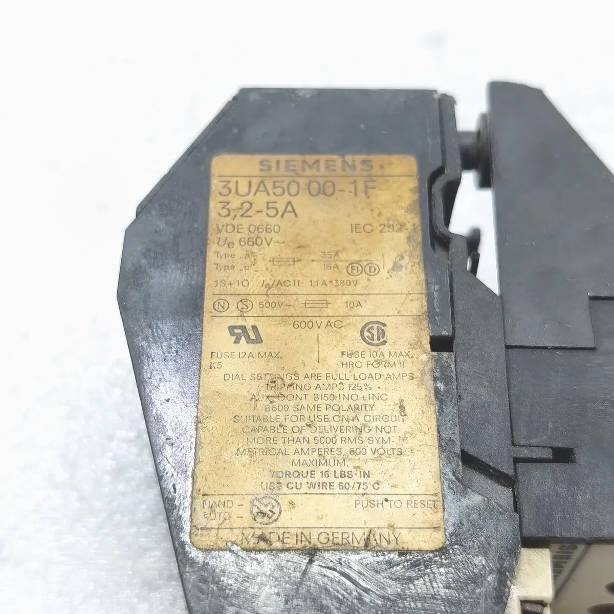 SIEMENS 3UA5000-1F Thermal Overload Relay 3.2-5A 660V