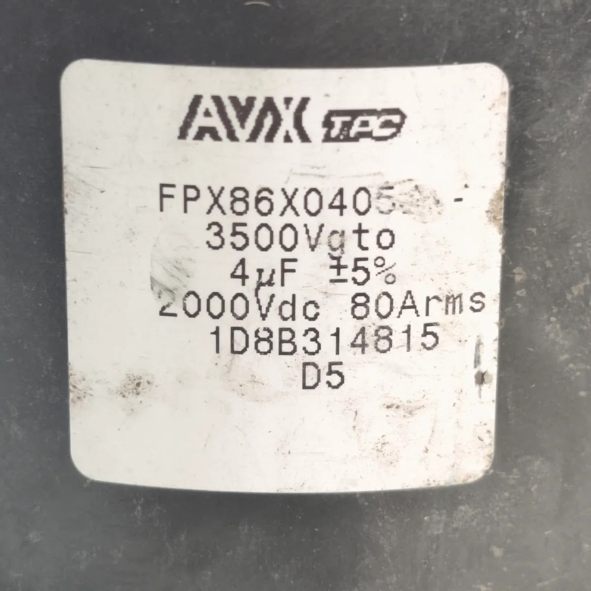 AVX FPX86X0405J Power Film Capacitor 4µF 2000Vdc