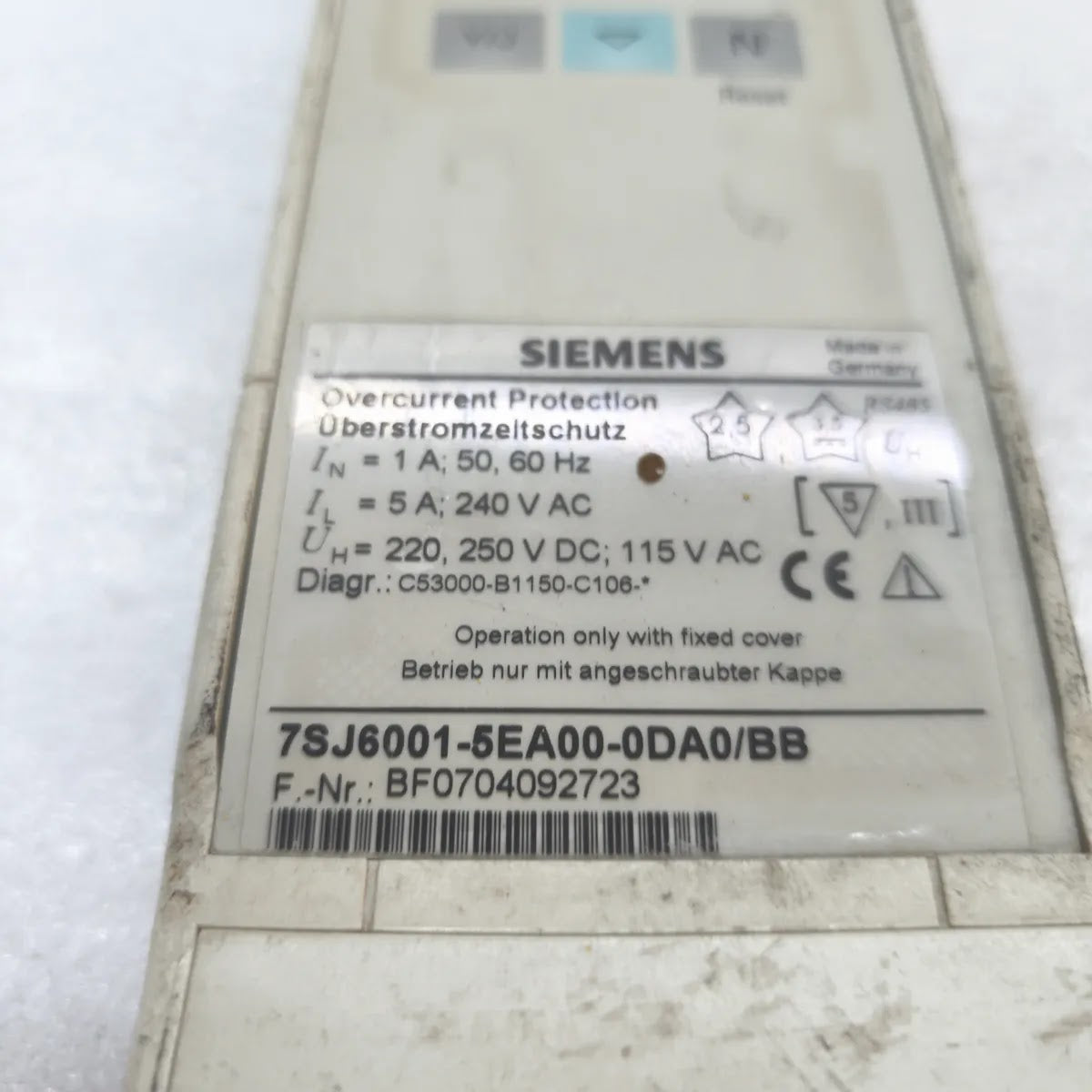 SIEMENS 7SJ6001-5EA00-0DA0/BB   FRONT DISPLAY BODY DAMAGE