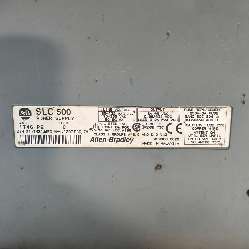 A Bradley 1746-P2 SLC 500 Power Supply 120/240VAC 5A 5VDC