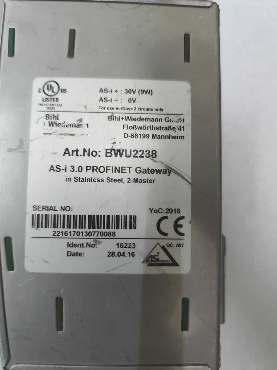 BIHL+WIEDEMANN BWU2238 AS-i 3.0 PROFINET Gateway 2-Master 30V