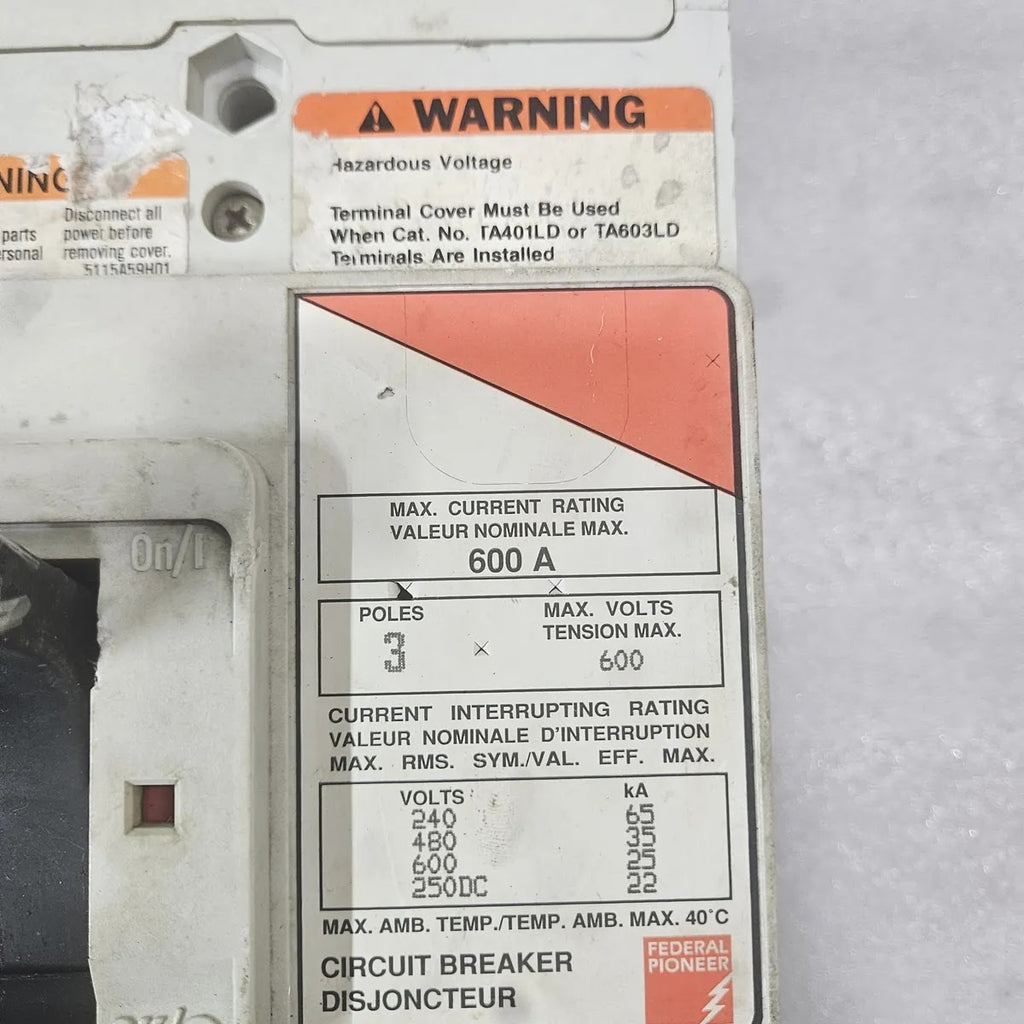 Federal Pioneer CJM3600EF 600A 3P 600V Thermal Magnetic Breaker