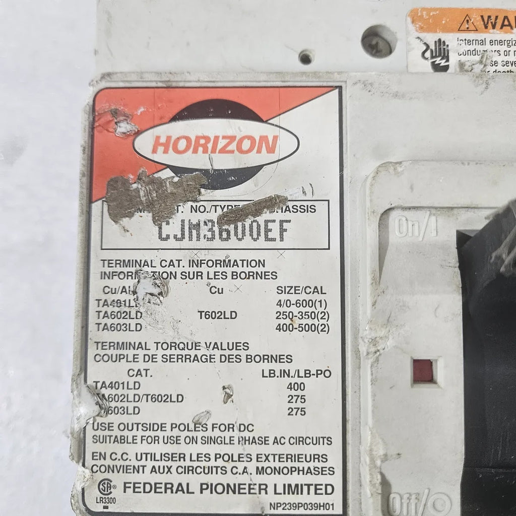 Federal Pioneer CJM3600EF 600A 3P 600V Thermal Magnetic Breaker