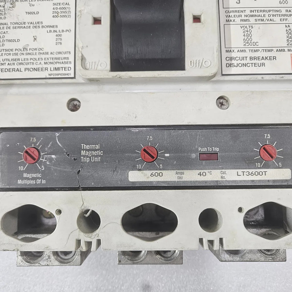 Federal Pioneer CJM3600EF 600A 3P 600V Thermal Magnetic Breaker