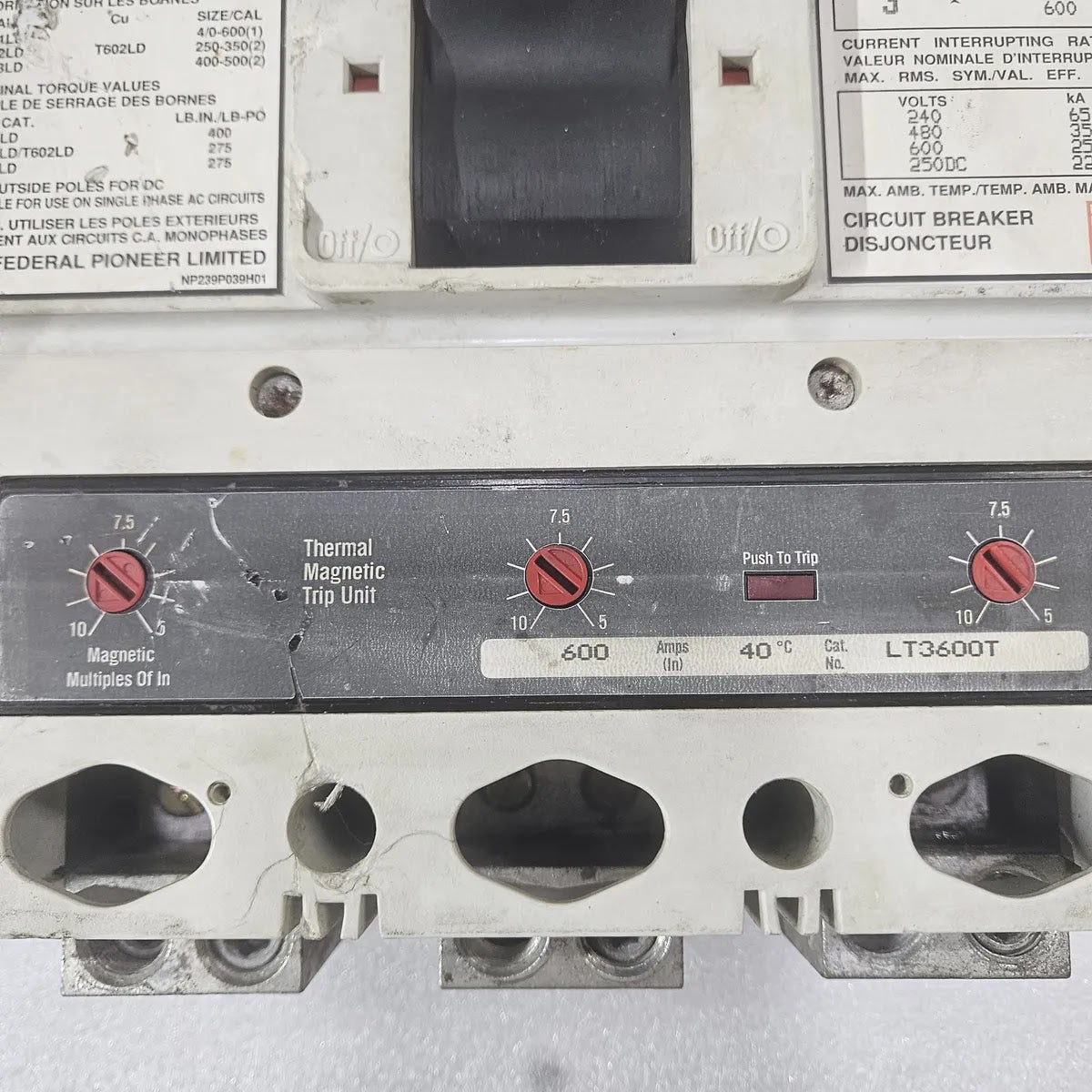 Federal Pioneer CJM3600EF 600A 3P 600V Thermal Magnetic Breaker
