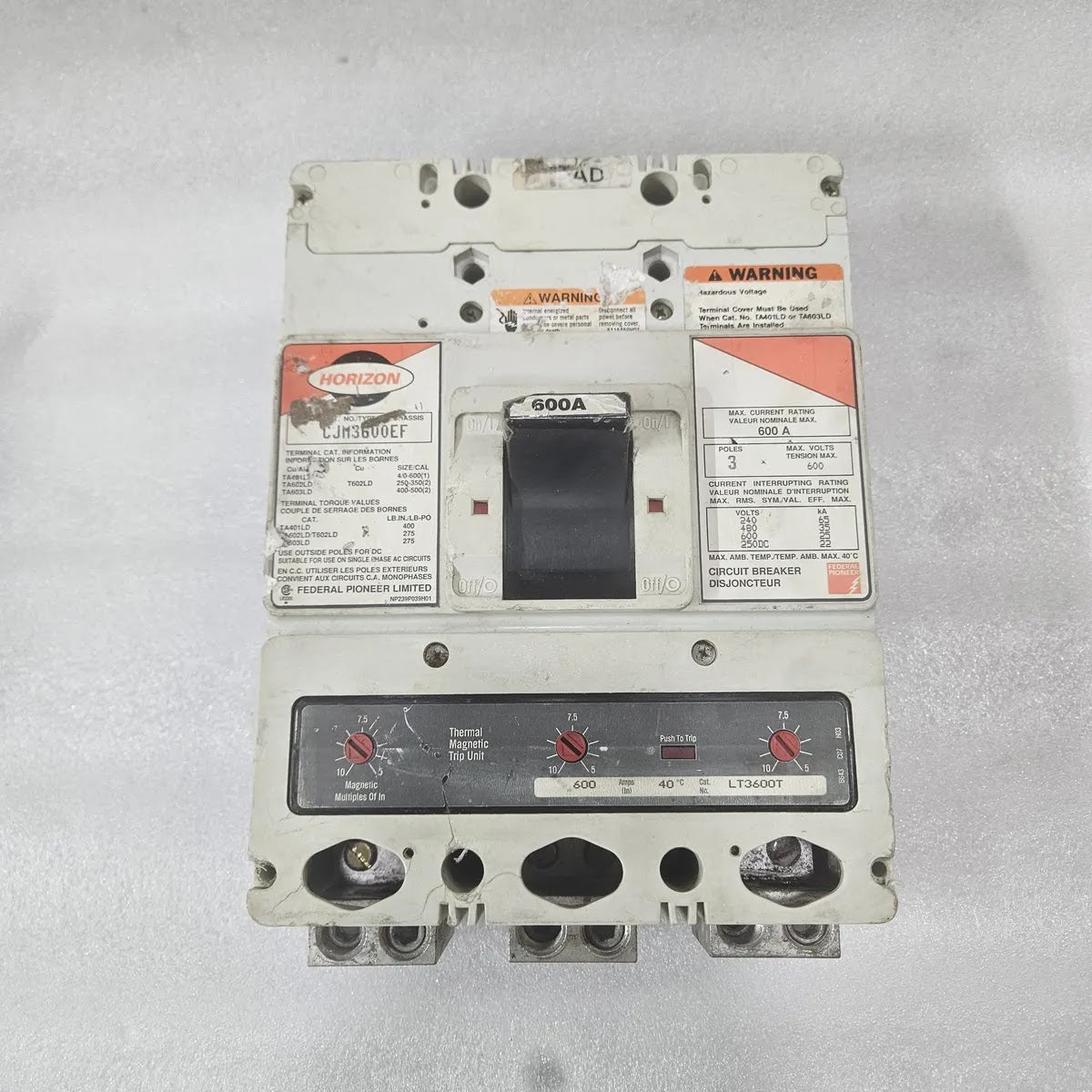 Federal Pioneer CJM3600EF 600A 3P 600V Thermal Magnetic Breaker