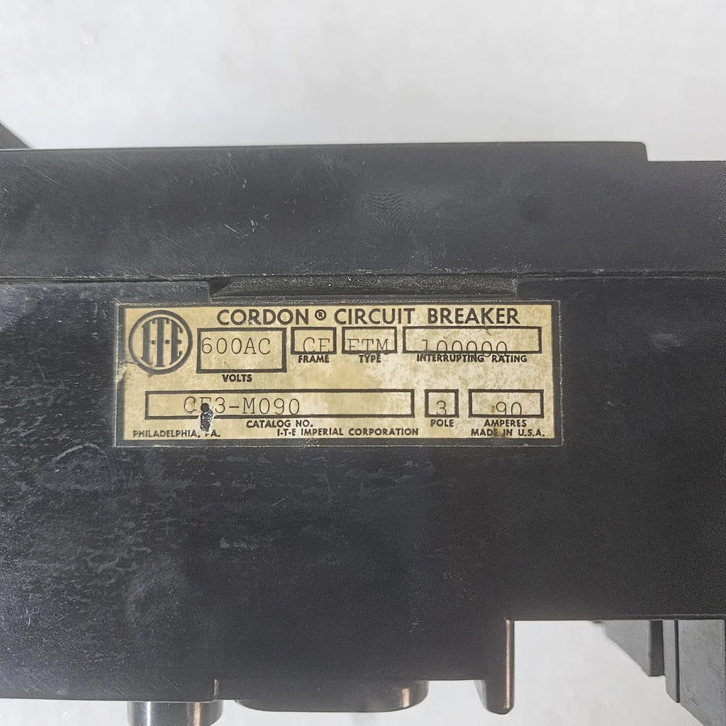 ITE CORDON CE3-M090 MCCB Frame CE ETM 90 Amp 600V 3 Pole
