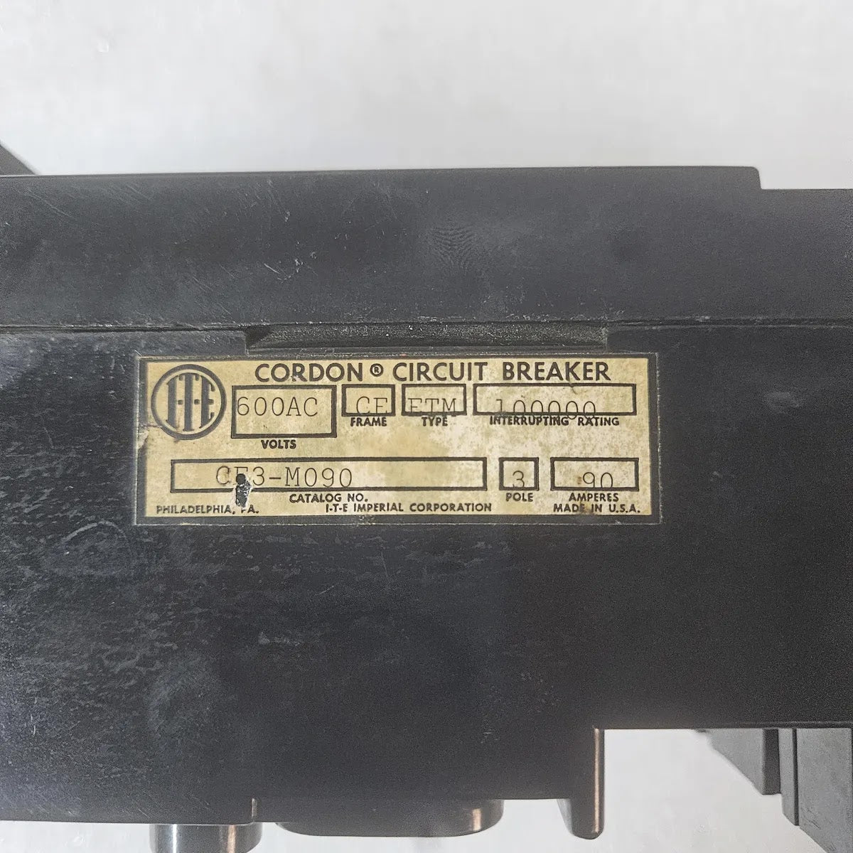 ITE CORDON CE3-M090 MCCB Frame CE ETM 90 Amp 600V 3 Pole