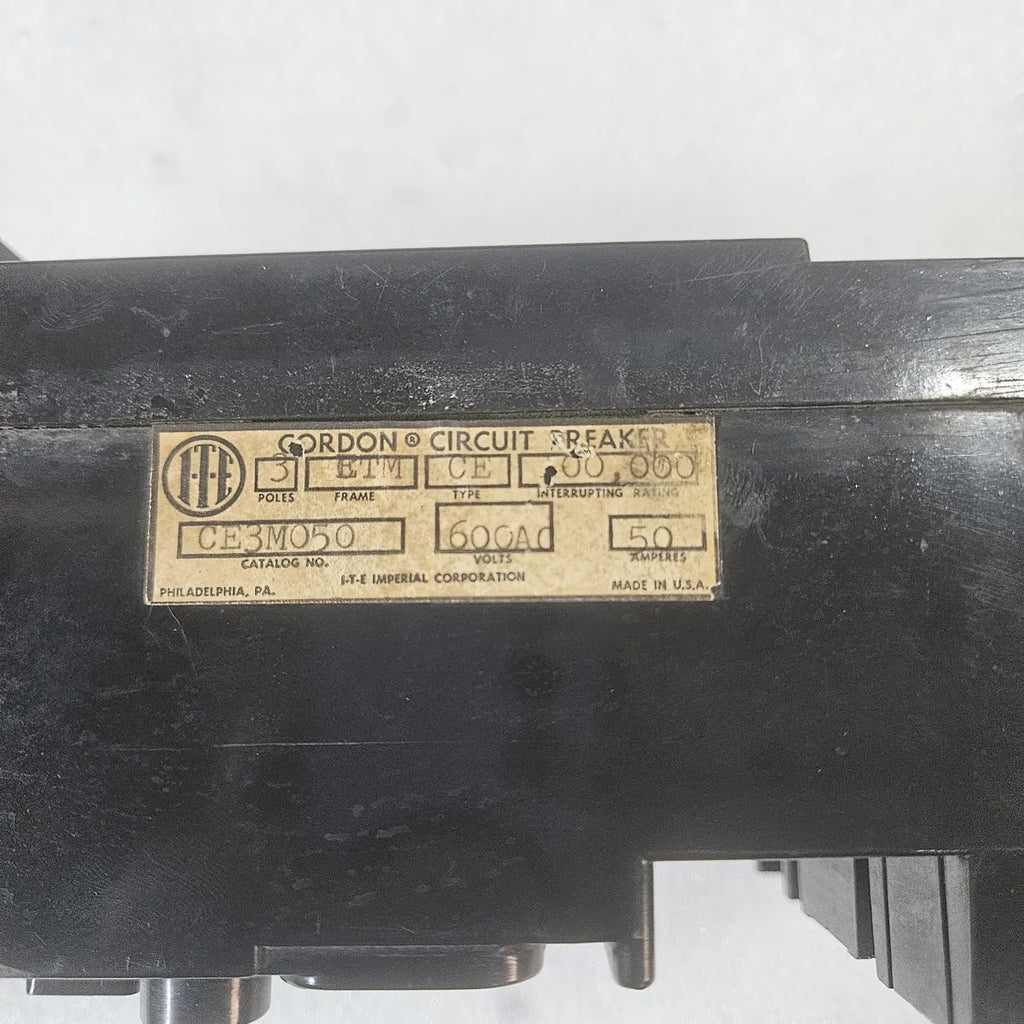 ITE Gordon CE3M050 Molded Case Breaker 3 Pole ETM 600VAC 50 Amp