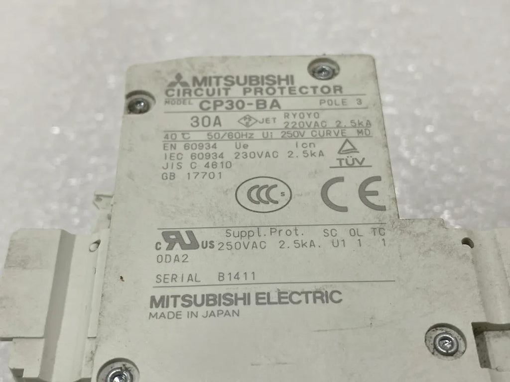 Mitsubishi CP30-BA 3 Pole 30A Circuit Protector 230V AC 2.5kA Pre-Owned