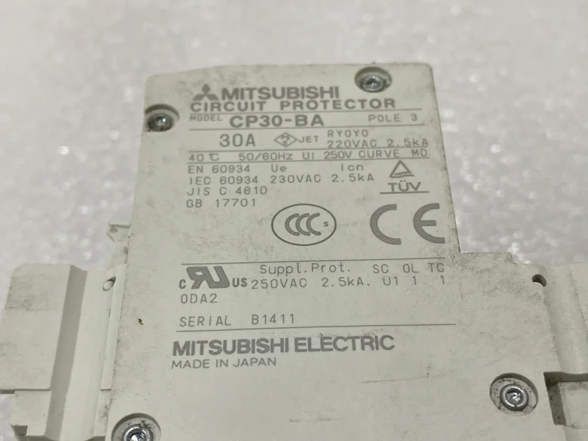 Mitsubishi CP30-BA 3 Pole 30A Circuit Protector 230V AC 2.5kA Pre-Owned