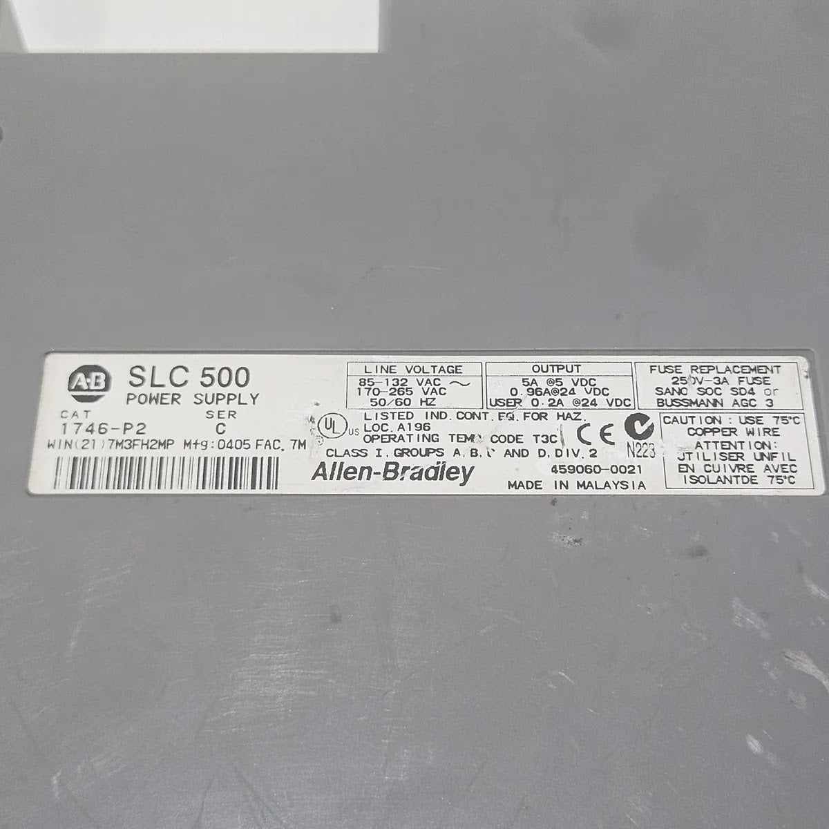 Allen-Bradley 1746-P2 SLC 500 Power Supply 85-265VAC 5A 24VDC Ser C