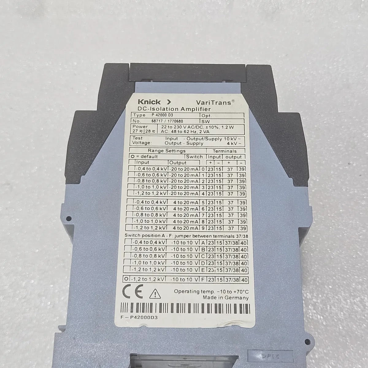 KNICK P42000D3 DC-ISOLATION AMPLIFIER 22-230VAC/DC