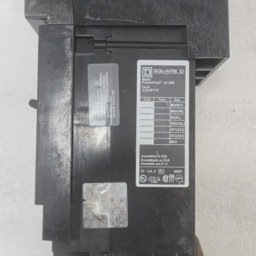 Square D JJA36175 PowerPact 175A 600V 3P MCCB J Frame
