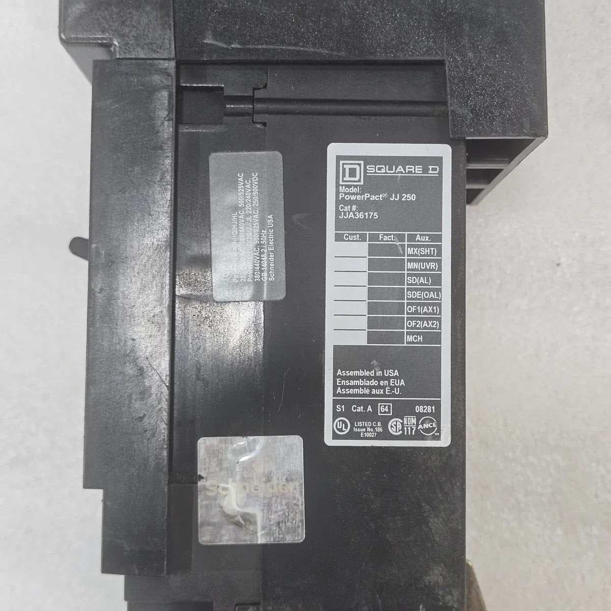 Square D JJA36175 PowerPact 175A 600V 3P MCCB J Frame