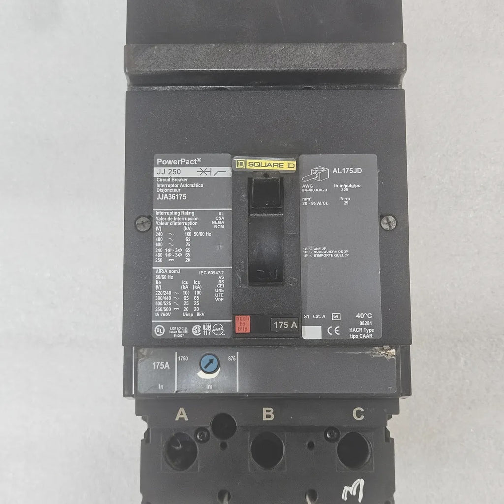 Square D JJA36175 PowerPact 175A 600V 3P MCCB J Frame