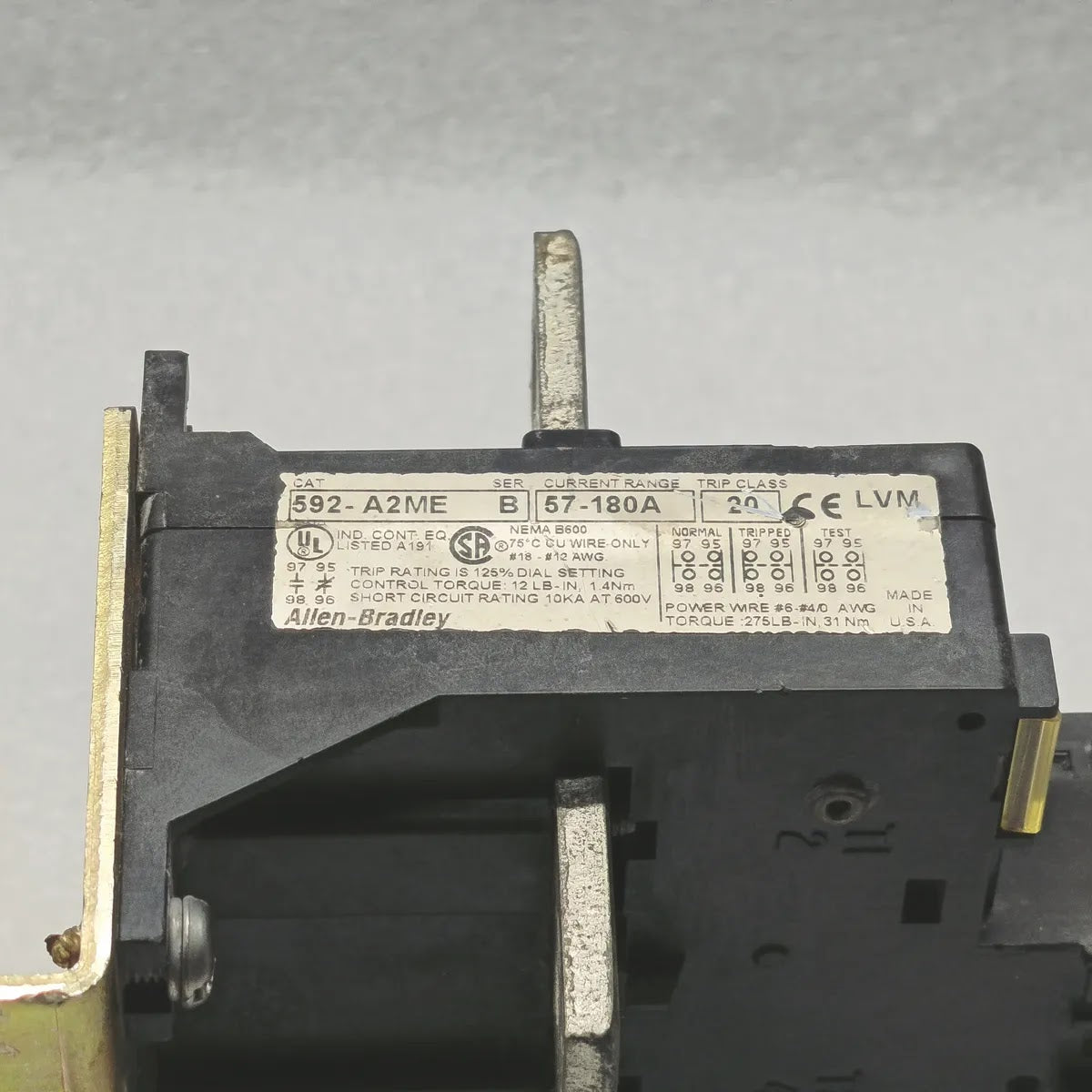 A Bradley 592-A2ME Overload Relay 57-180A Class 20 NEMA B600