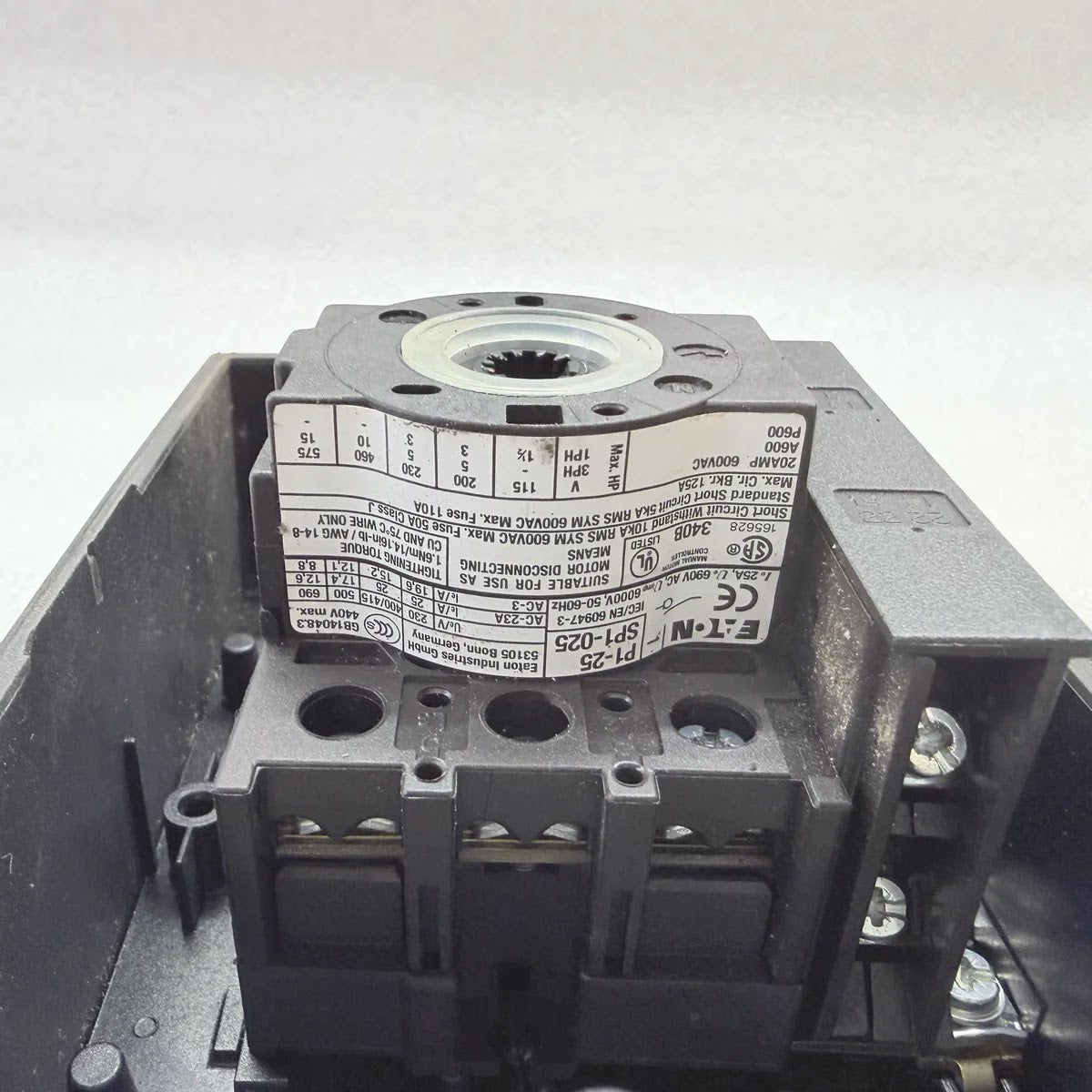 EATON P1-25 SP1-025 Manual Motor Starter Maintenance Switch 20A 600VAC 3PH with