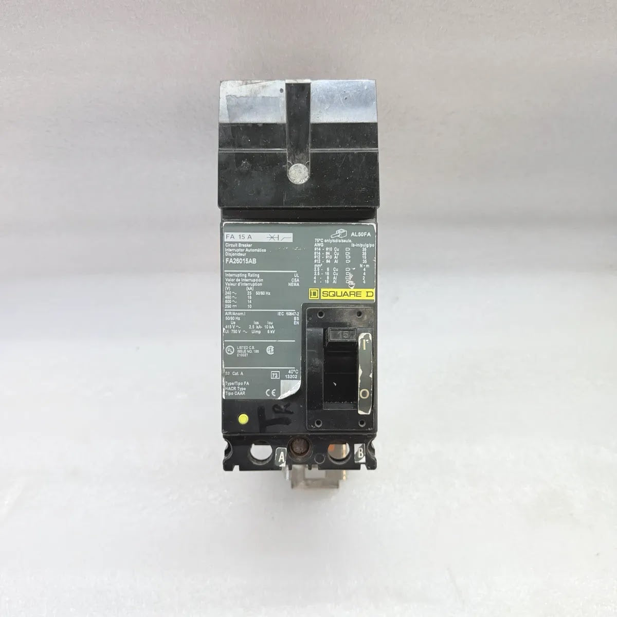 SQUARE D FA26015AB Circuit Breaker FA 15A 2-Pole 600V 22kA