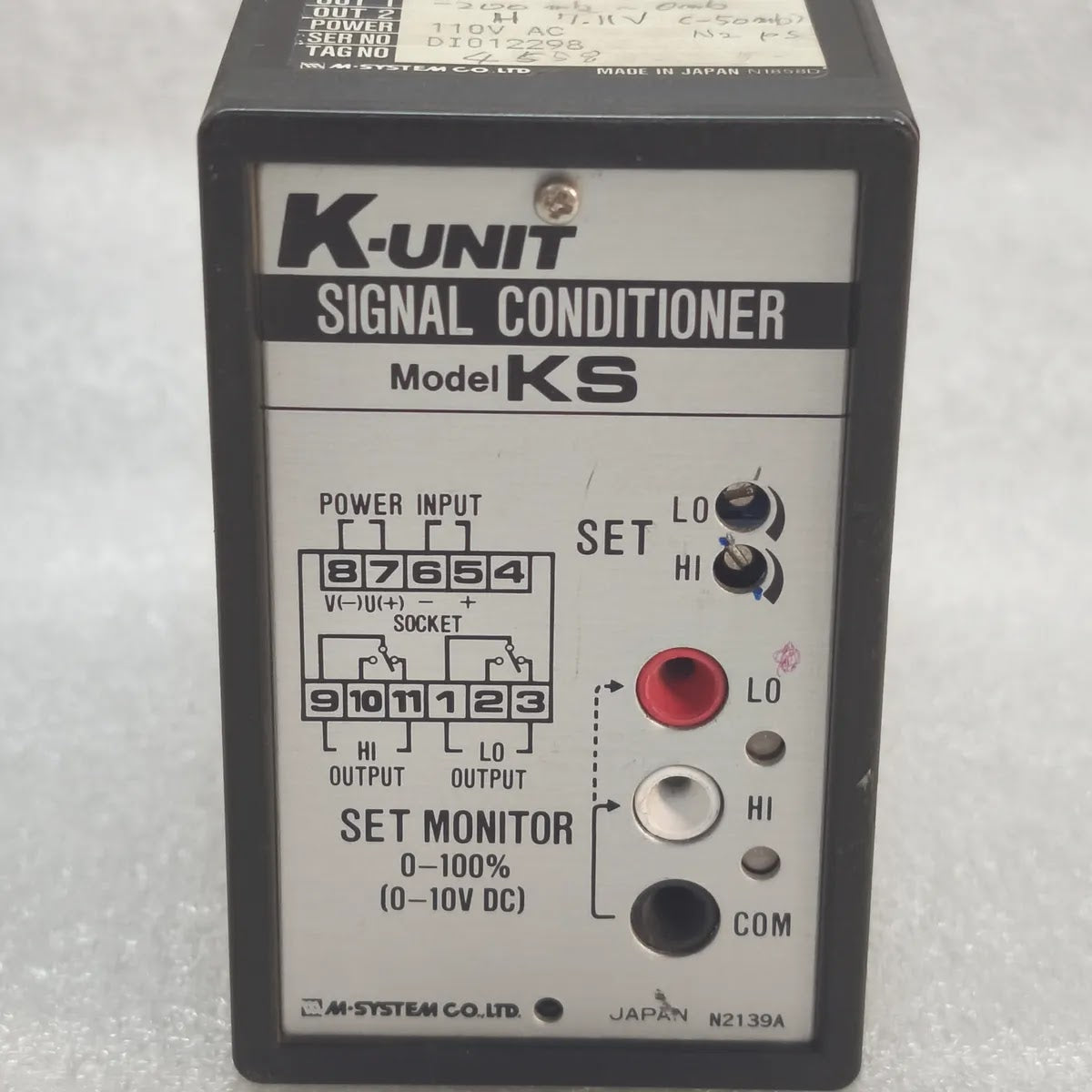 M-SYSTEM KS-A5-C-X K-UNIT DC Alarm Signal Conditioner 4-20mA 110V AC