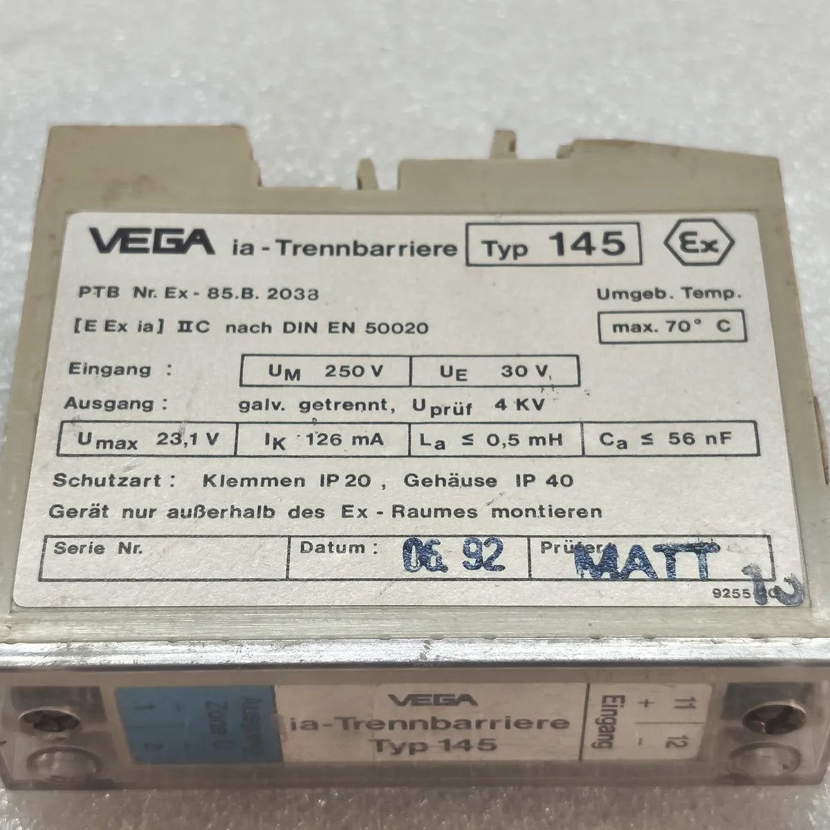 VEGA Typ 145 Intrinsically Safe Isolating Barrier 30V 126mA