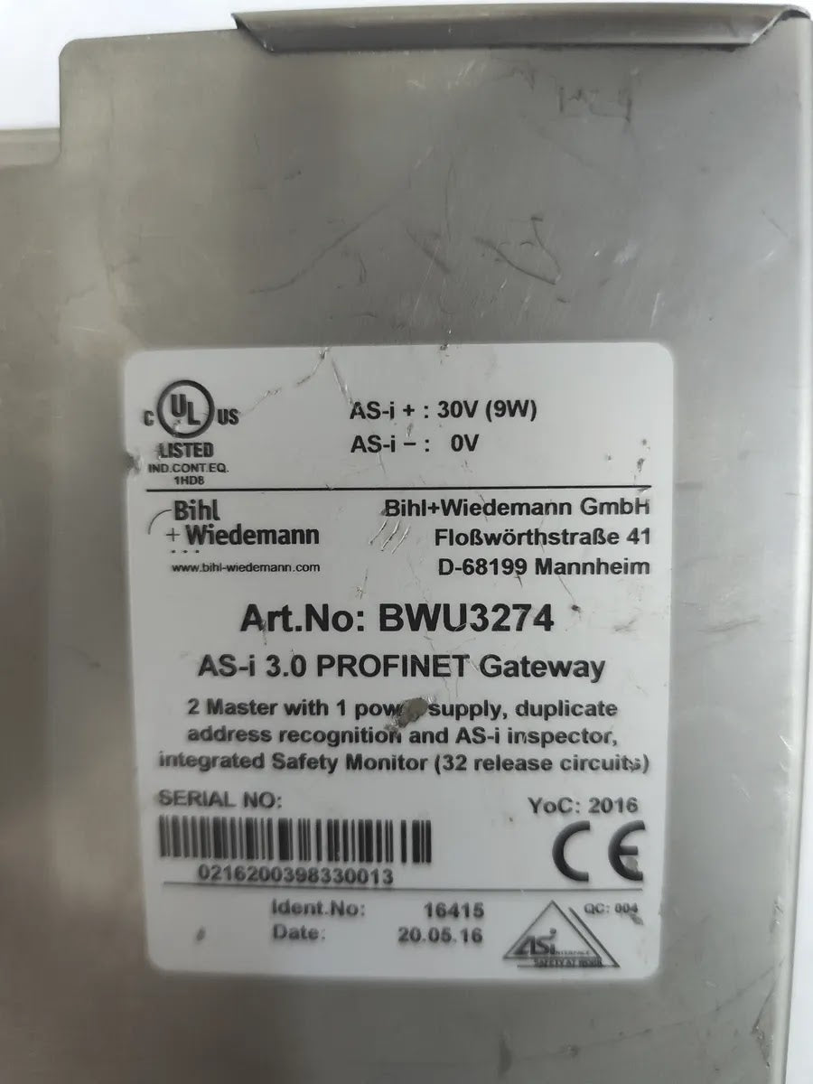 BIHL+WIEDEMANN BWU3274 AS-i 3.0 PROFINET Gateway 30V 9W