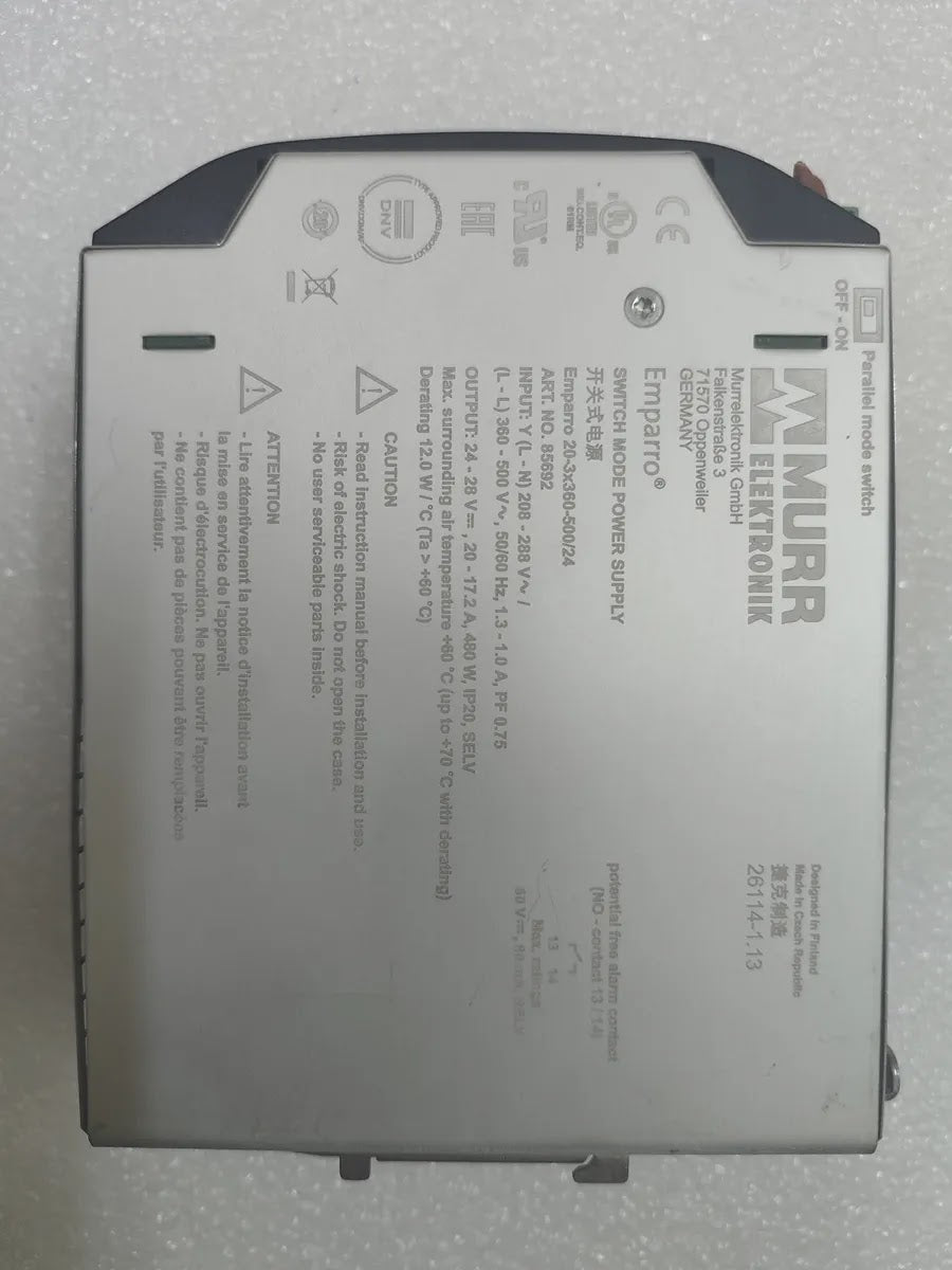 MURR ELEKTRONIK 85692 Emparro 20-3x360-500/24 Power Supply 24V 20A