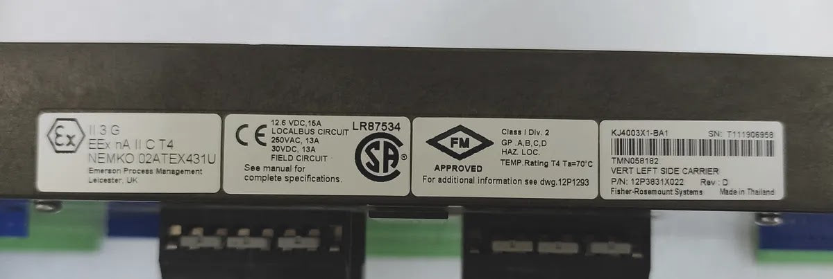 EMERSON KJ4003X1-BA1 VerticalPLUS Left I/O Carrier 8-Wide 12.6VDC 15A