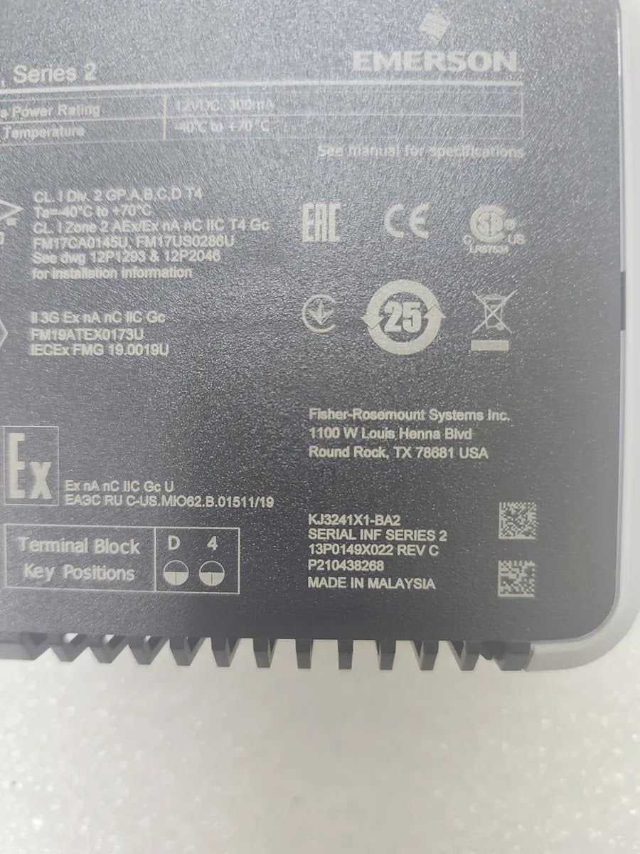 EMERSON KJ3241X1-BA2 DeltaV Serial Interface Card 12VDC 300mA