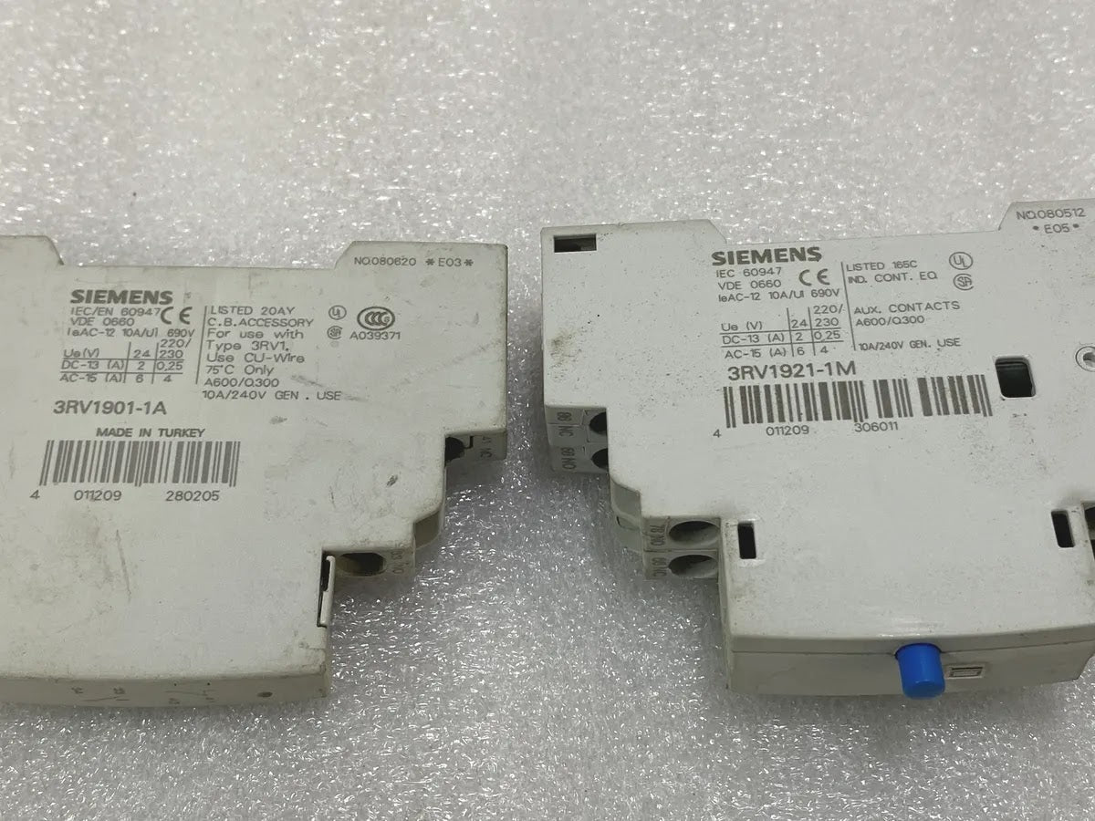 Siemens 3RV1901-1A Auxiliary Switch + 3RV1921-1M Signalling Switch