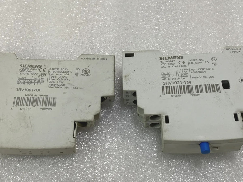 Siemens 3RV1901-1A Auxiliary Switch + 3RV1921-1M Signalling Switch
