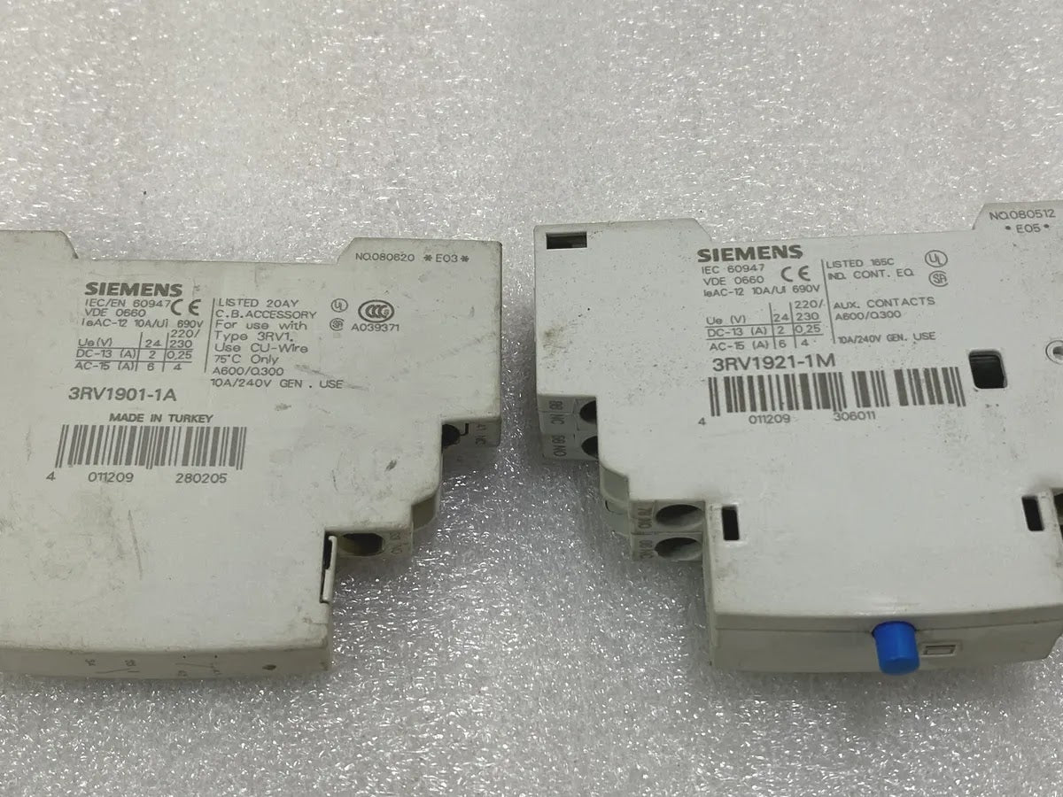 Siemens 3RV1901-1A Auxiliary Switch + 3RV1921-1M Signalling Switch