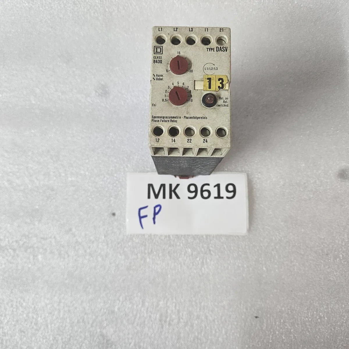 Square D DASV Class 8430 Phase Failure Relay L1/L2/L3 For Parts - FOR PARTS
