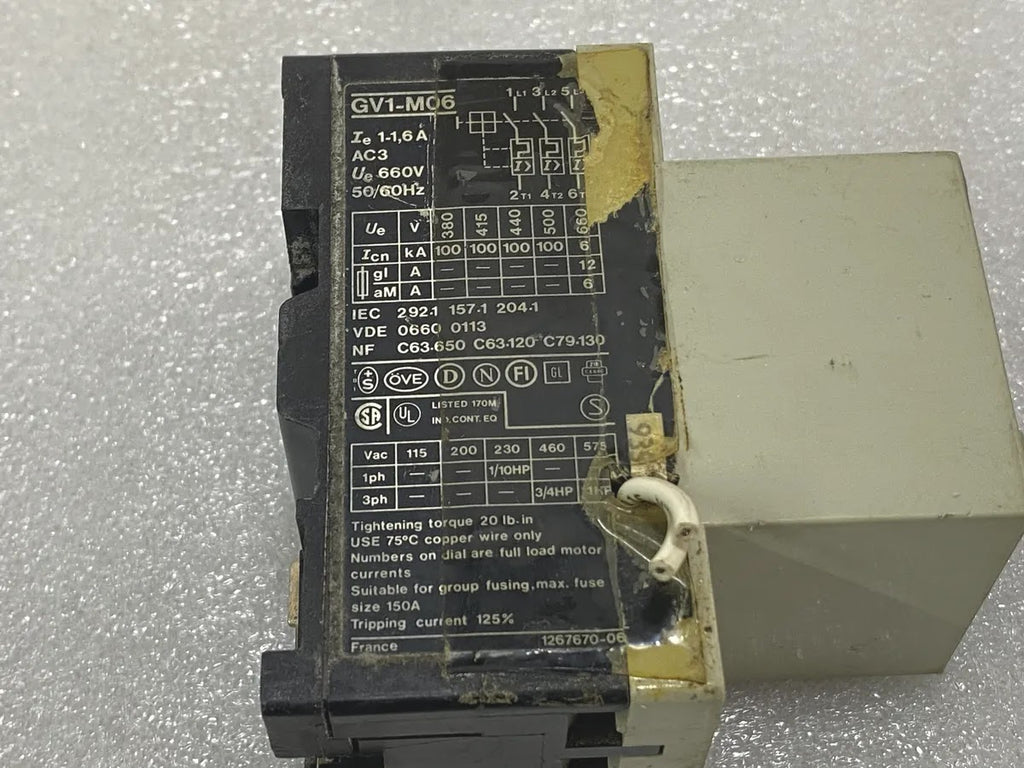 Telemecanique GV1-M06 Manual Motor Starter 1-1.6A GV1-A08 Aux Pre-Owned