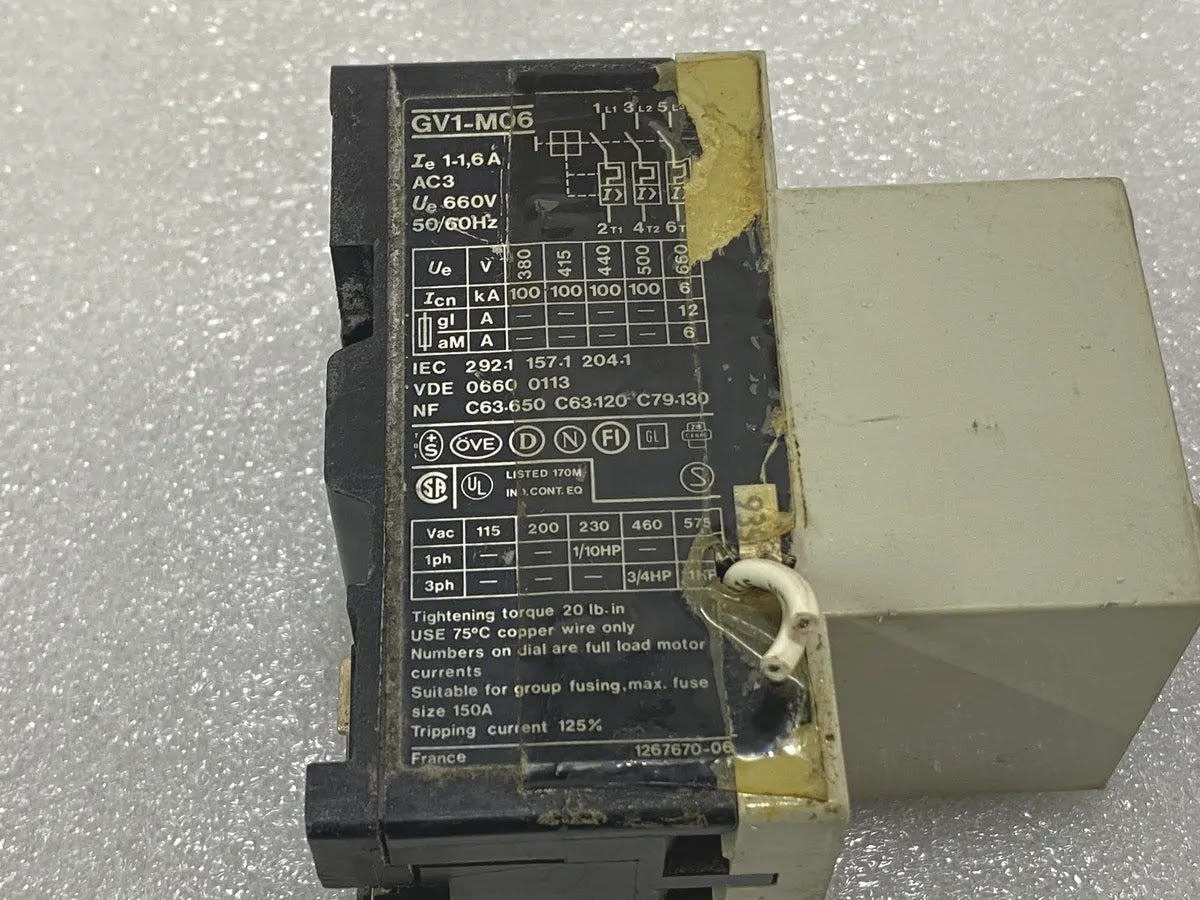 Telemecanique GV1-M06 Manual Motor Starter 1-1.6A GV1-A08 Aux Pre-Owned